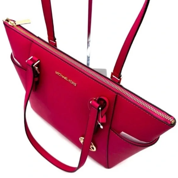 Michael Kors Large Charlotte Tote Bag & MD Bifold Zip Chain Wallet Electric Pink - Picture 8 of 14